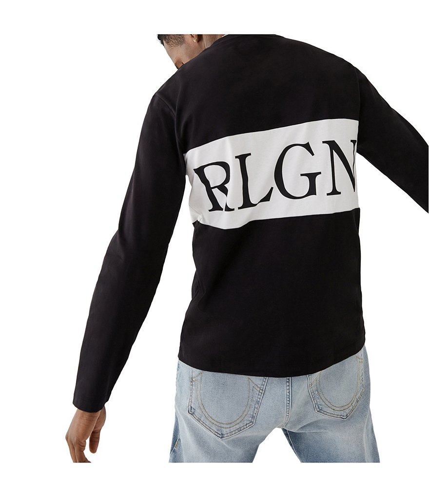 True Religion Color-Block Over-Sized Logo Long-Sleeve Graphic Tee