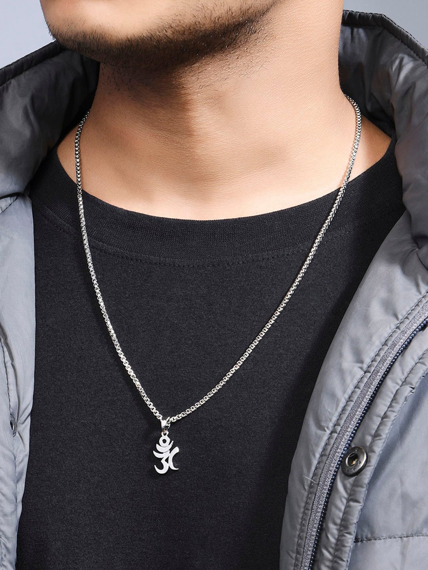 The Bro Code Silver-Plated Stylish OM Pendant Necklace for Men