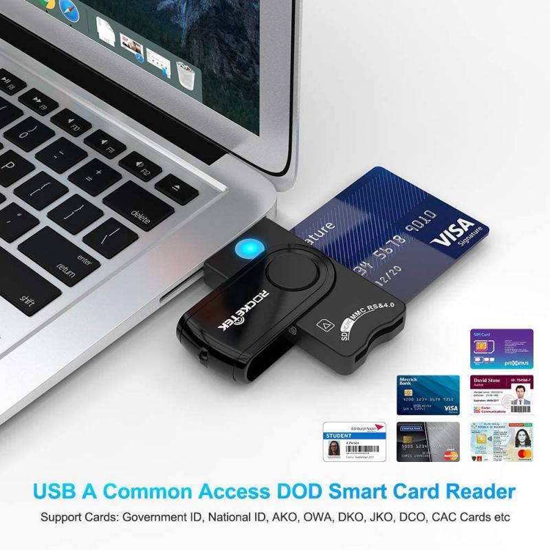 Smart Card Reader USB 4 Ports USB Hub, DOD Military USB Common Access CAC Card,SDHC/SDXC/SD&Micro SD Card Reader for SIM and MMC RS&4.0 Applicable System Windows, Linux/Unix, MacOS X