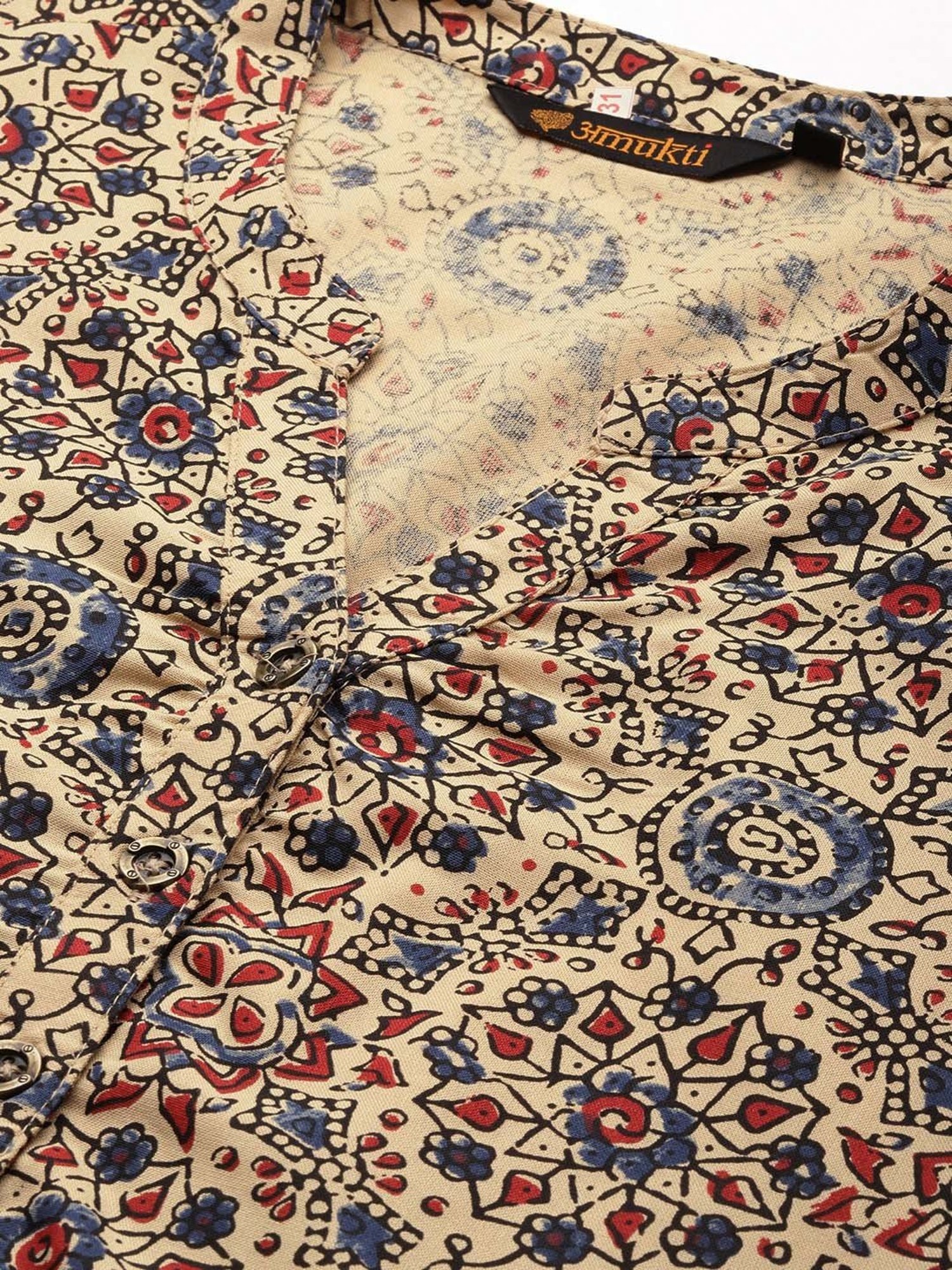 Amukti Beige Printed A Line Kurta