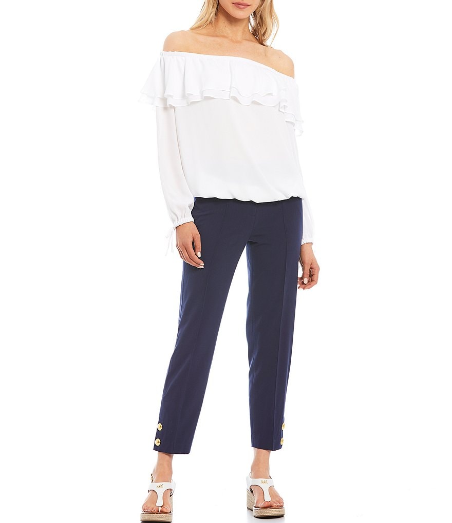 MICHAEL Michael Kors Stretch Woven Snap Hem Detail Crop Pants