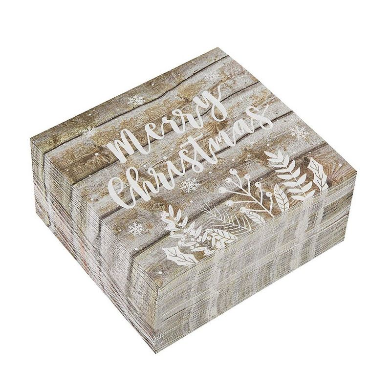 Juvale 100-Pack Wood Panel Merry Christmas Disposable Paper Cocktail Napkins Party Supplies Decorations