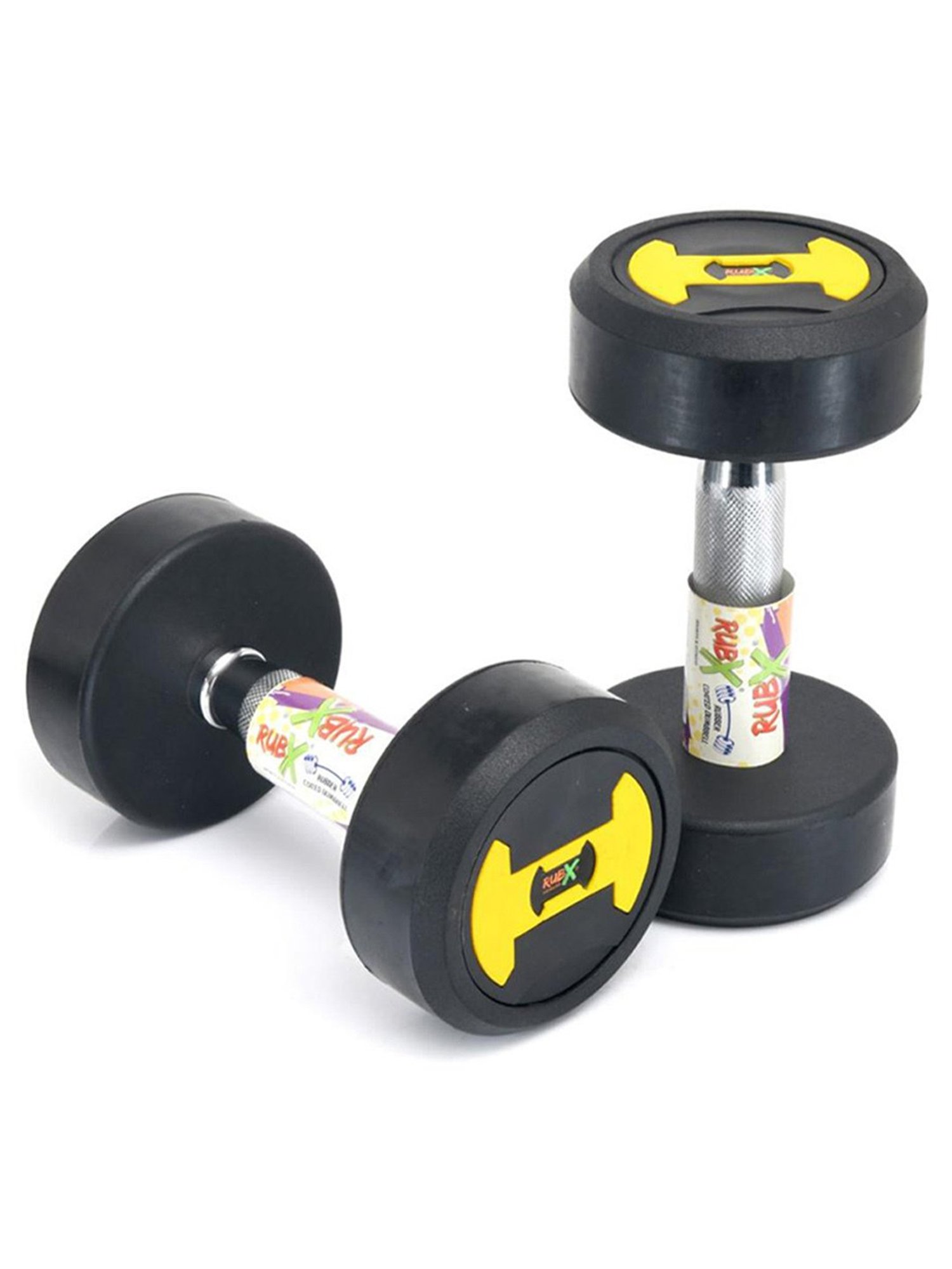 RUBX Rubber Coated Professional Round Dumbbells (Sold in Pair) (5 Kg x 2pc (Total = 10 kg))