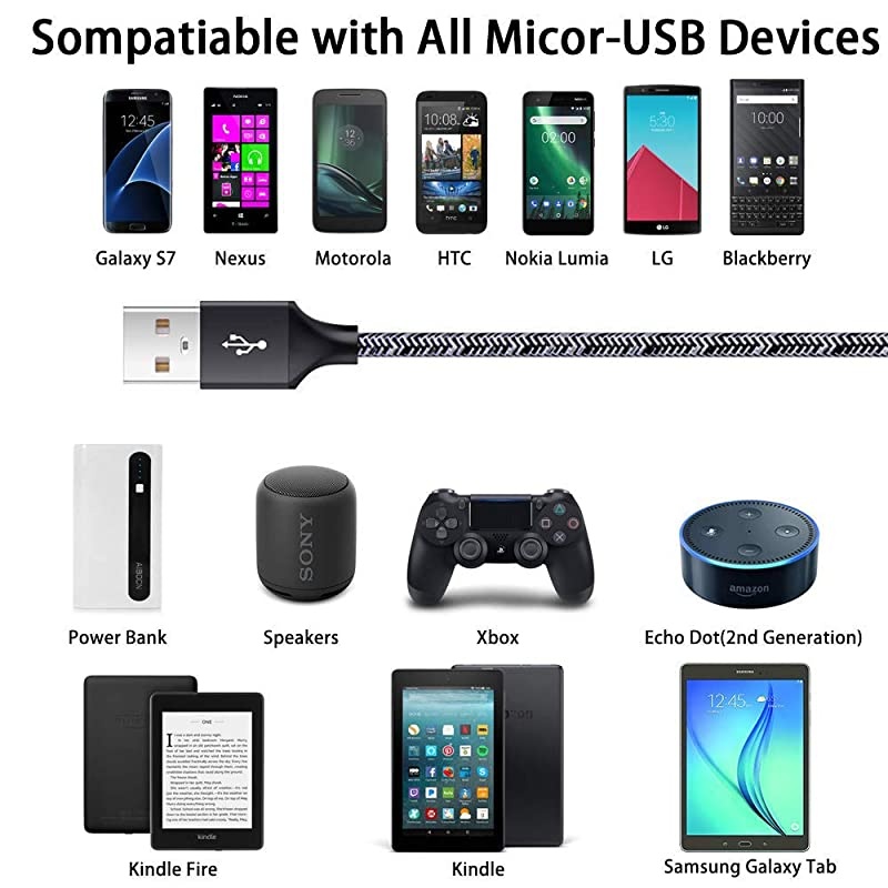 Charger Micro USB Cord Wall Charger Block Fast Charge Phone Cable Compatible for Samsung Galaxy S7 S6 S5 J7 J8 J6 J5 J4 J3 J2 J1LG K40 K30 K50 K20 K10 G3Moto E4 E5 E6 G4 G5 G6 Play