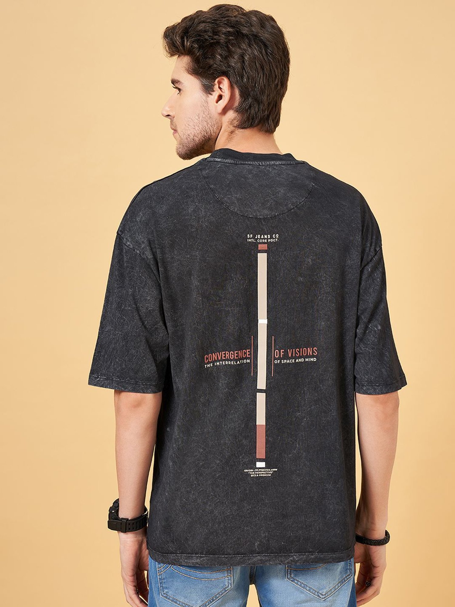 Sf Jeans By Pantaloons Jet Black Loose Fit Printed T-Shirt