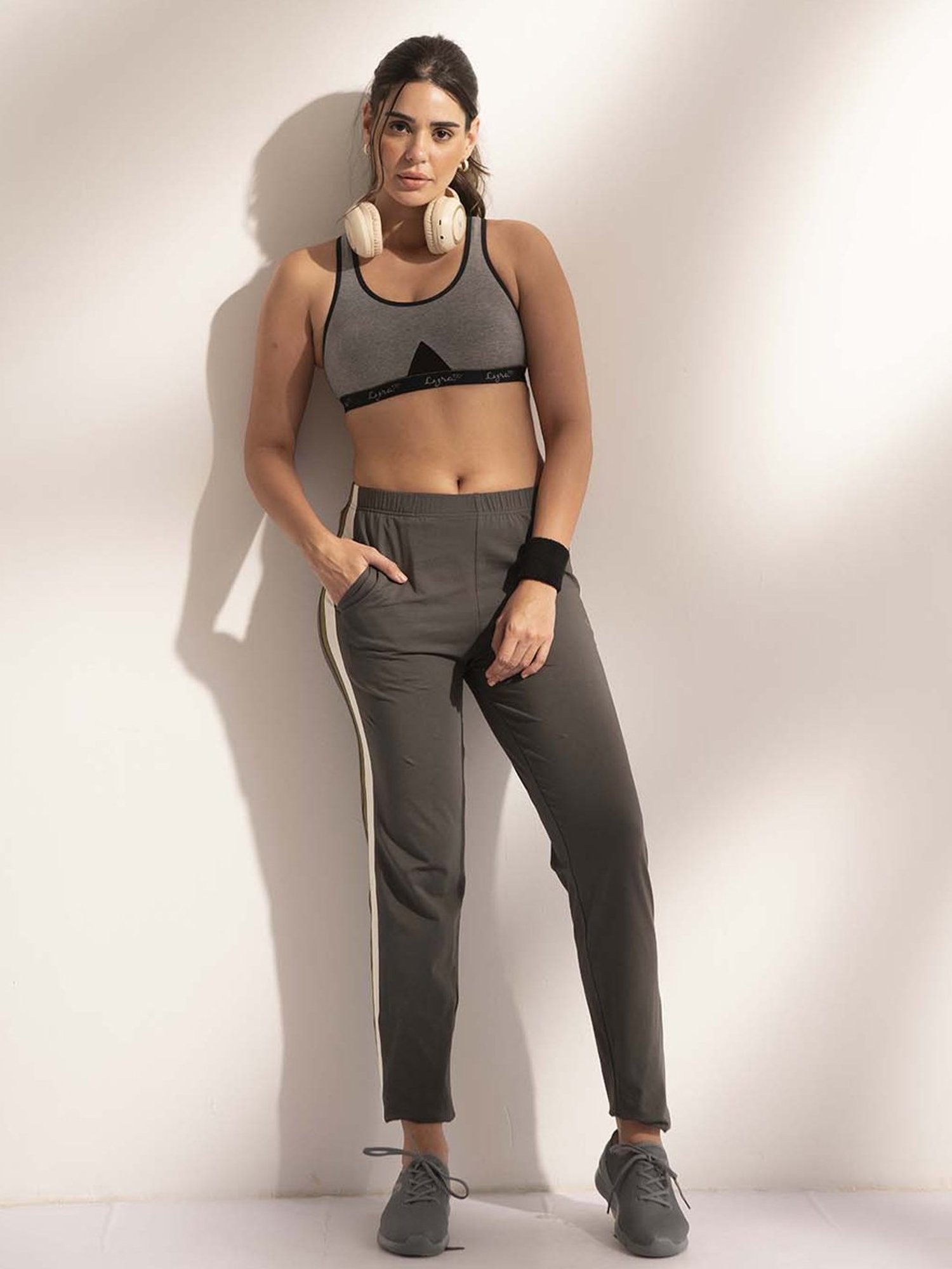 Lyra Grey Cotton Sports Track Pants