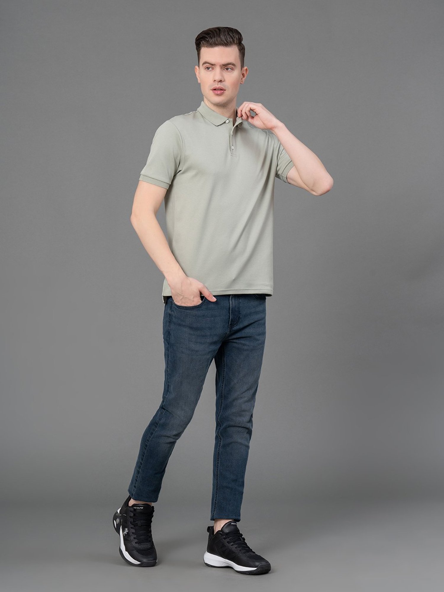Red Tape Sage Green Regular Fit Cotton Polo T-Shirt