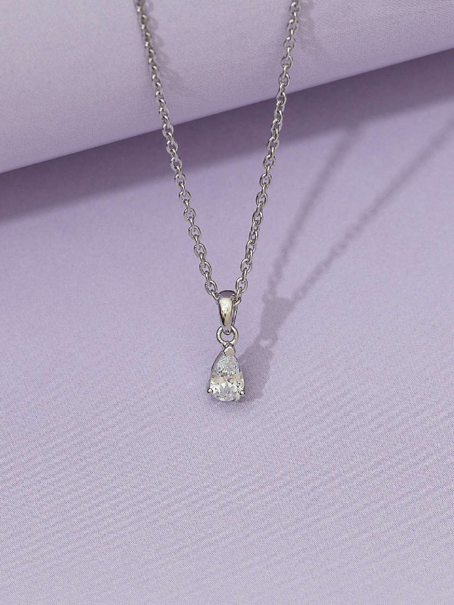 925 Silver 0.5 Ct Pear American Diamond Solitaire Pendant with 18-inch Chain for Women & Girls