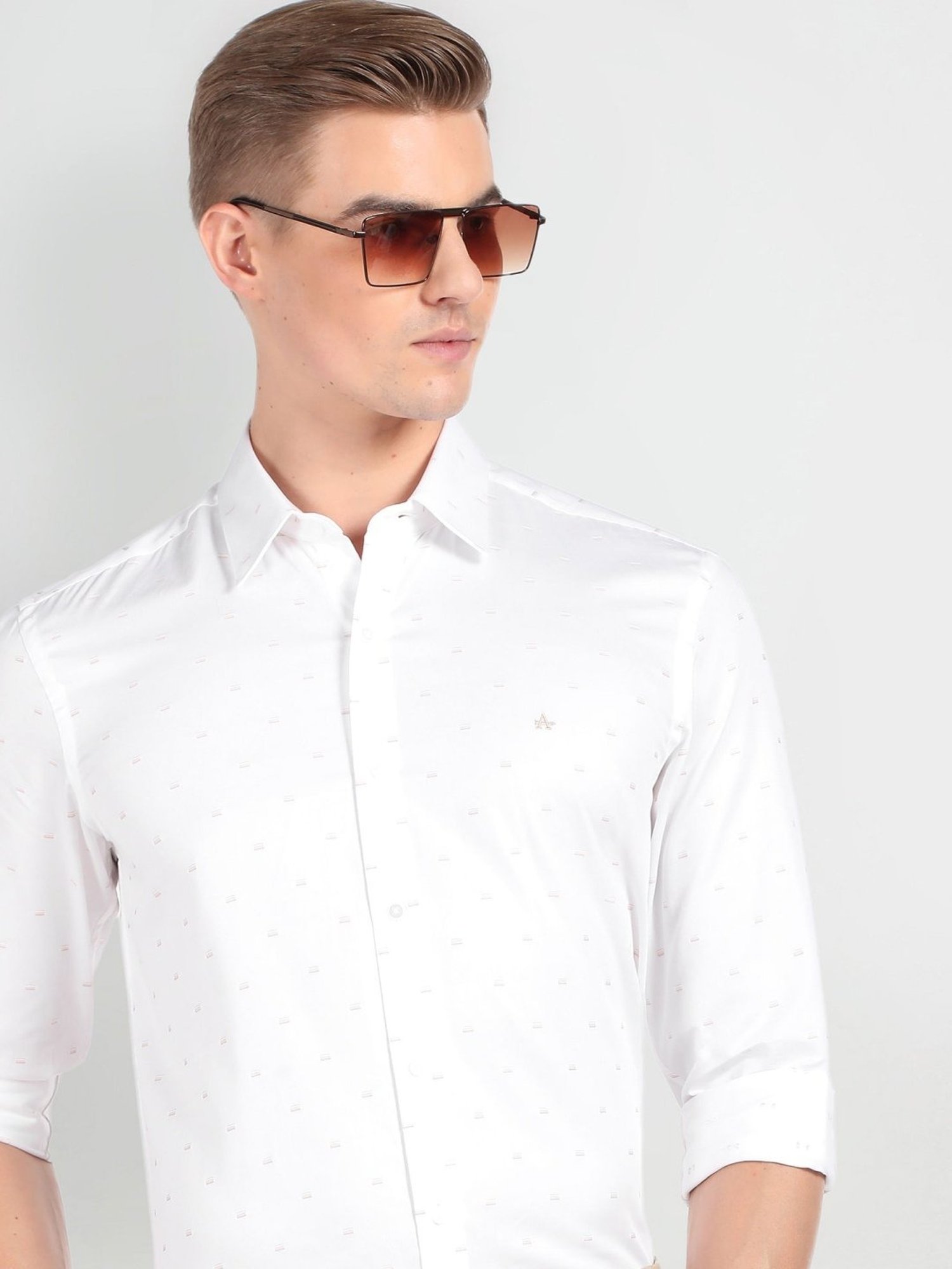 Arrow Newyork White Cotton Slim Fit Printed Shirt