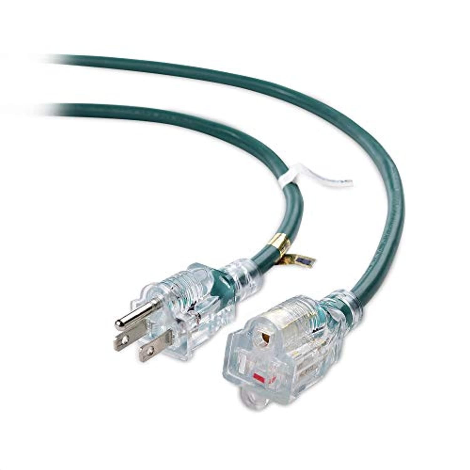 cable matters lighted 16/3 sjtw weather resistant outdoor extension cord with led light in green (nema 5-15p to 5-15r) - 60 feet