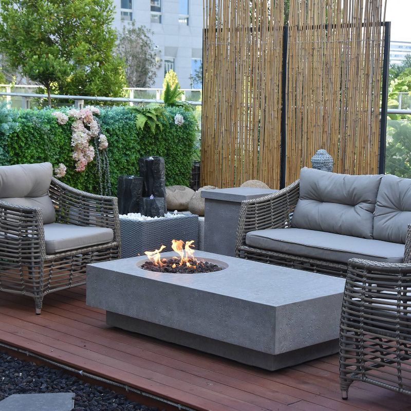 Metropolis Rectangular Glass Concrete Natural Gas Fire Table - Stone Gray - Elementi