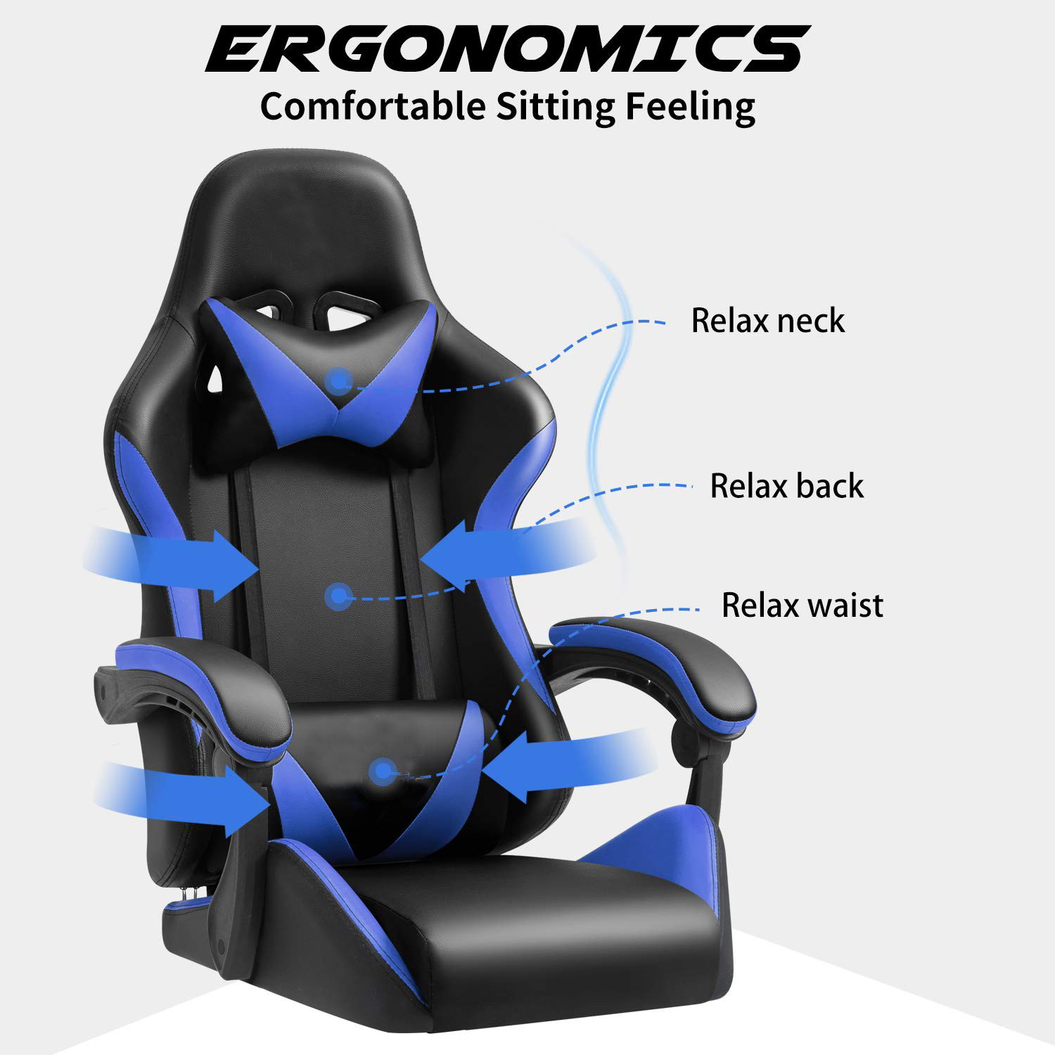 Ergonomic Gaming Chair Racing Computer Chair PU Leather Chair Adjusted Reclining Office Desk Chair with Headrest and Lumbar Support