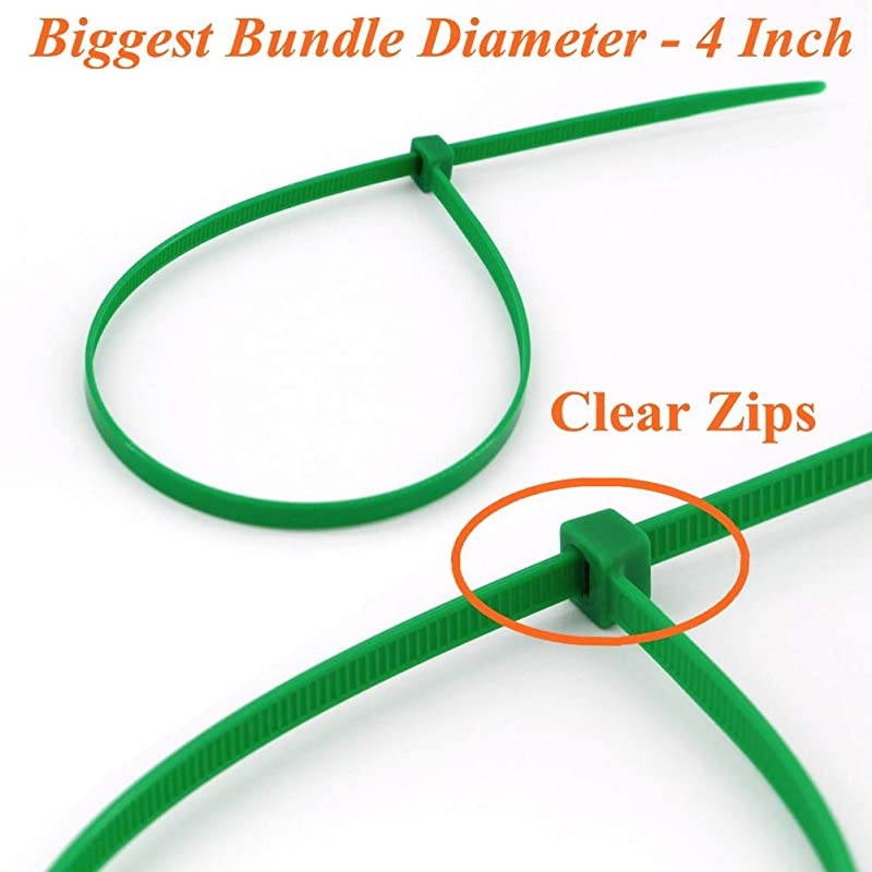 14 Inch Tree Grass Green Color Cable Ties 100 Pack, Upgrade Industrial UV Resistant Durable Life Zip Ties, Heavy Duty Cable Management for Large Objects Gardening Fence (14 inch, 50LB, Green)