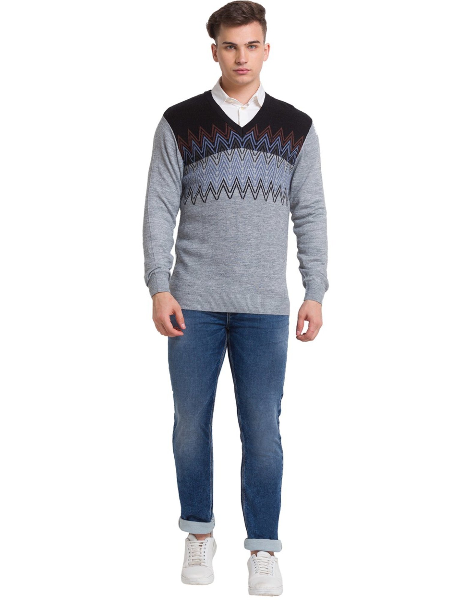 ColorPlus Grey Tailored Fit Self Pattern Sweater