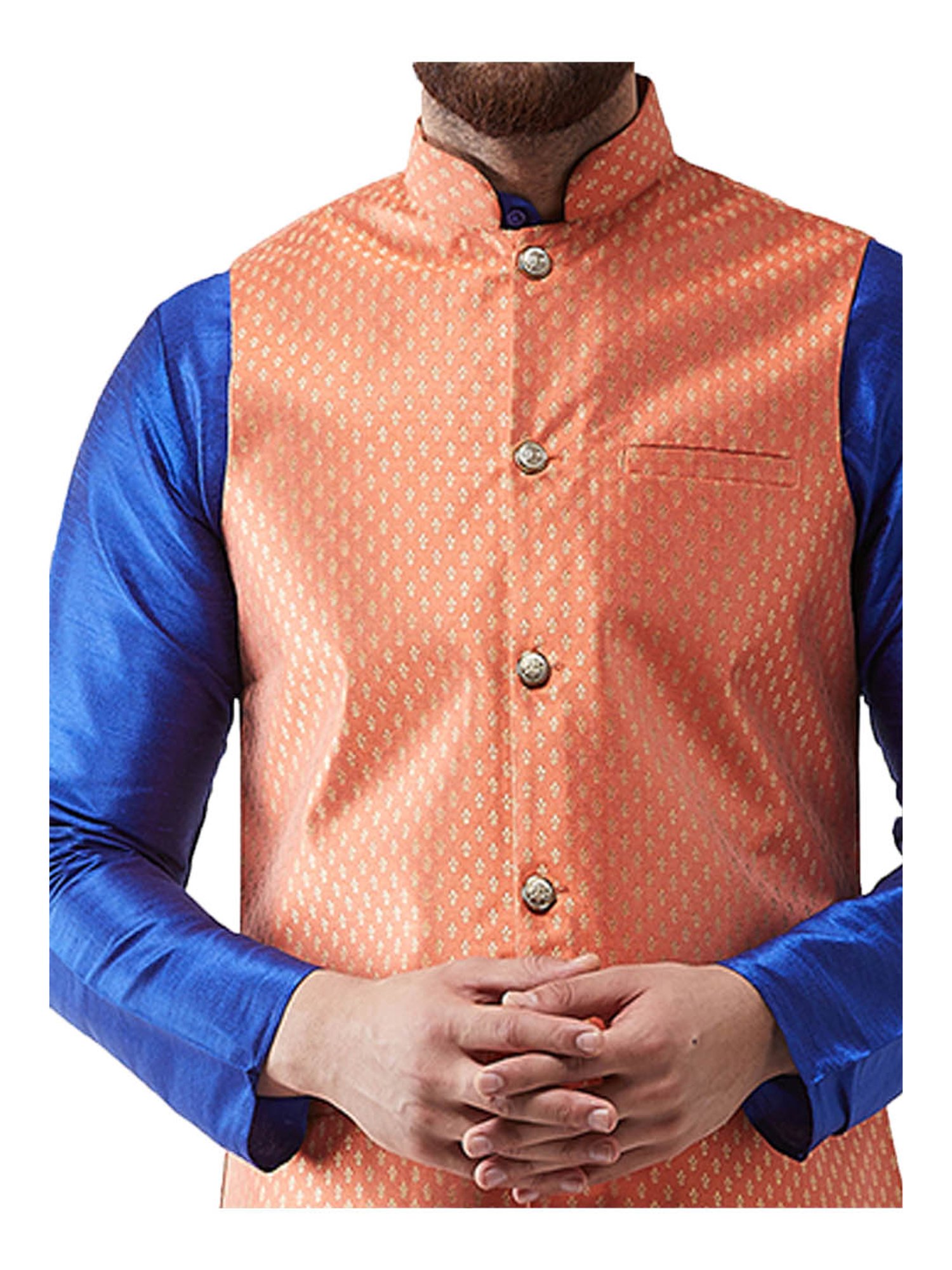 Sojanya Royal Blue & Orange Self Print Suit