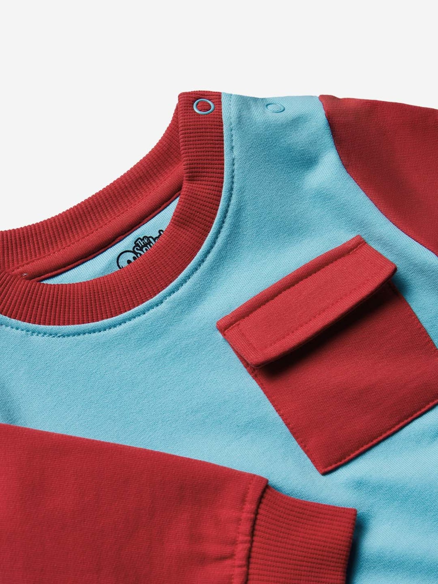 The Souled Store Kids Blue & Maroon Cotton Self Pattern Full Sleeves Sweatshirt