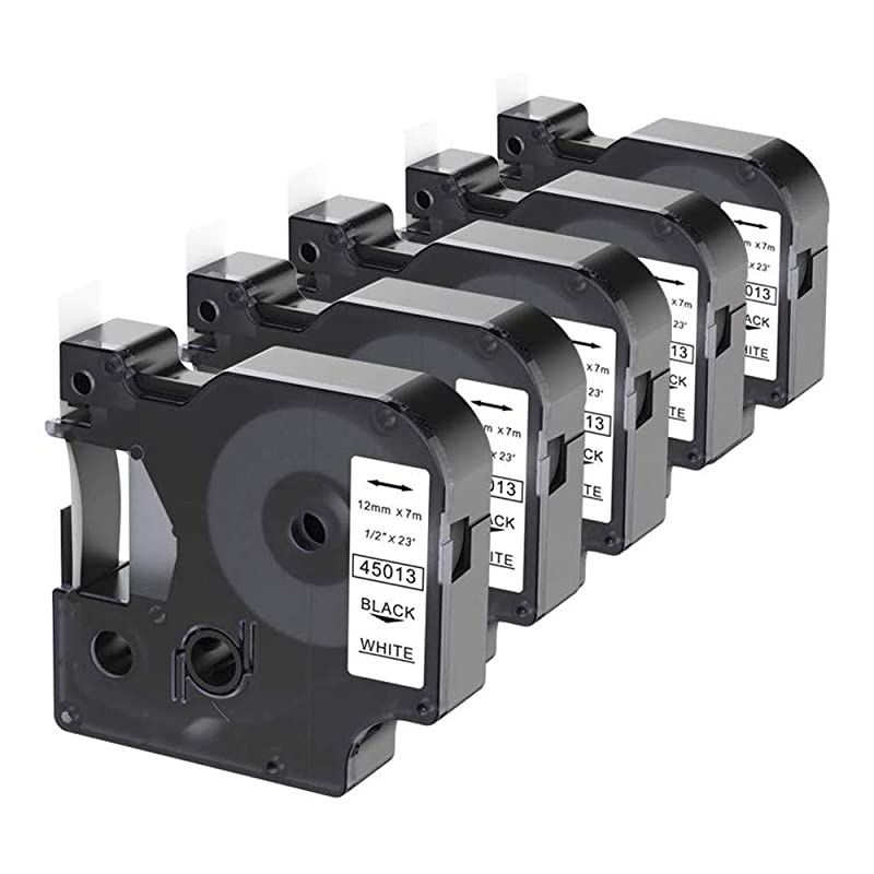 Compatible Label Tape Replace Dymo D1 Label Tape 45013 S0720530 for DYMO LabelManager 160 210D 260P 280 360D 420P 450D Label Maker12 Inch 12mm x 23 Feet 7m Black on White 5 Pack