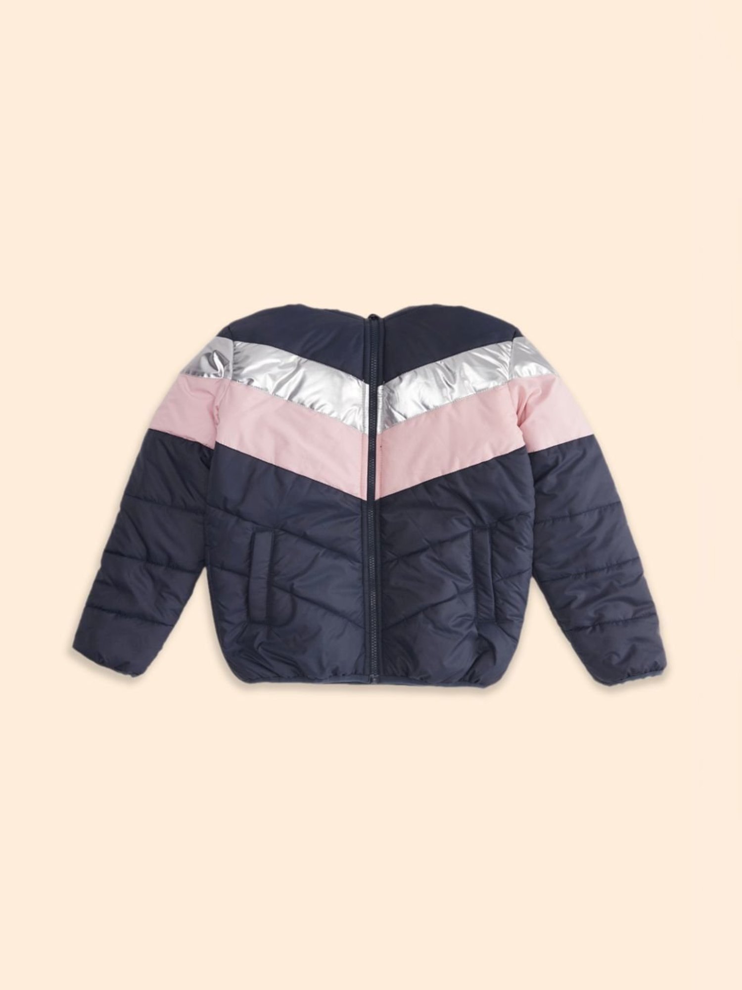 Pantaloons Junior Navy & Pink Color Block Full Sleeves Jacket