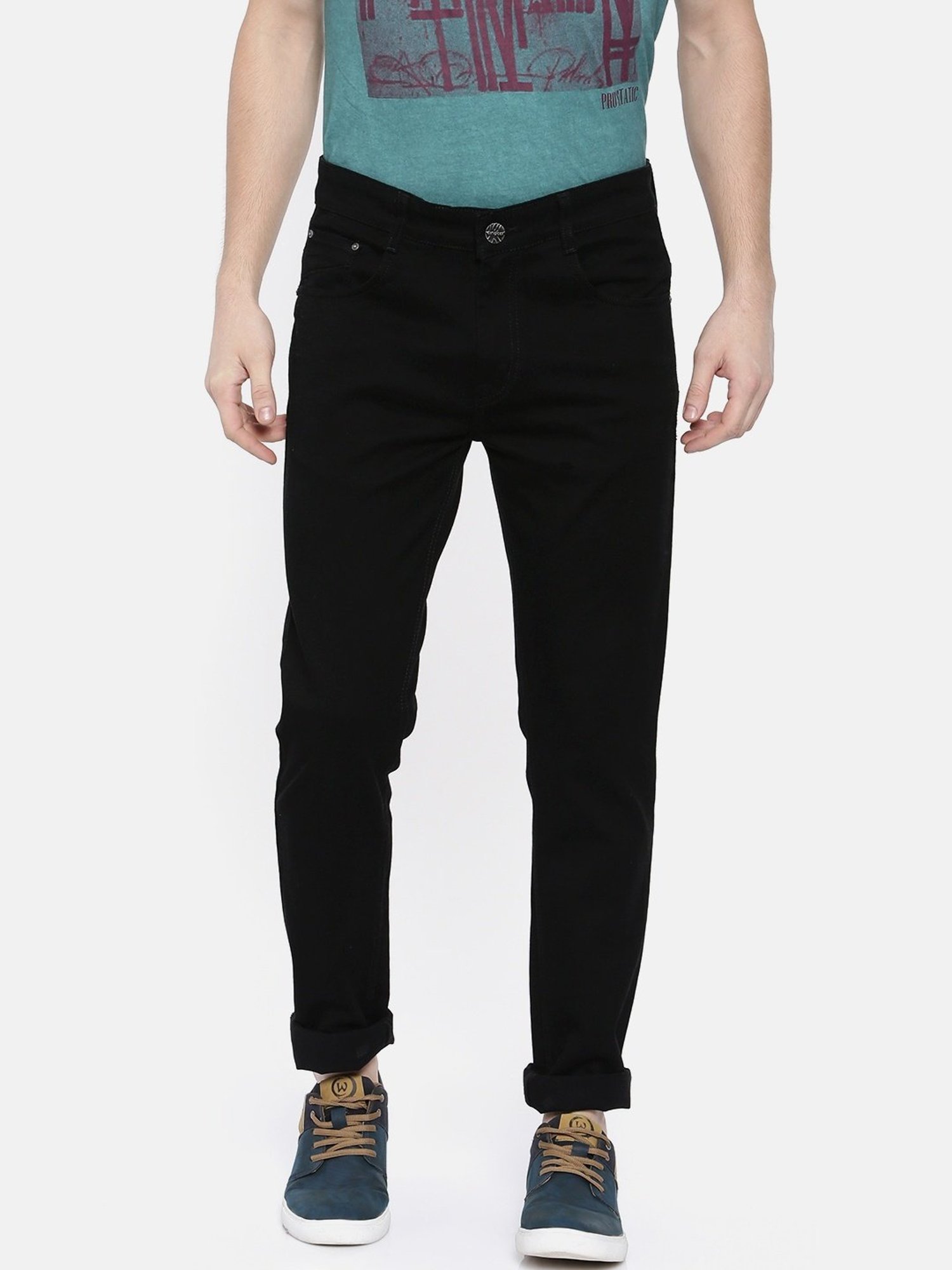 CINOCCI Jet Black Cotton Slim Fit Jeans