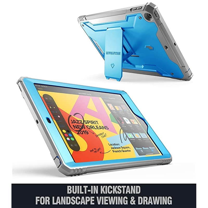 iPad 102 2019 Case  FullBody Heavy Duty Shockproof Protective Cover with Kickstand Builtin Screen Protector Revolution for Apple iPad 102 inch 7th Gen 2019 Release Blue