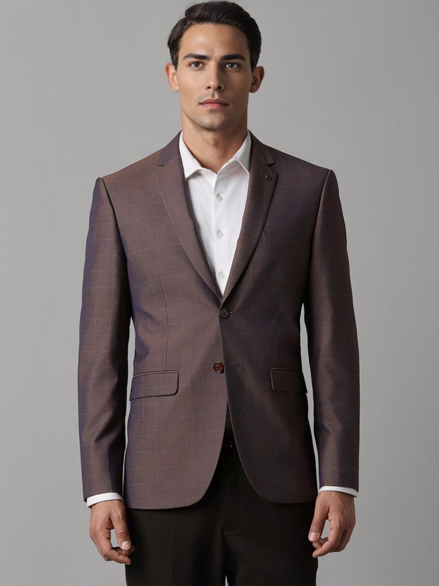 Louis Philippe Brown Slim Fit Checks Blazer