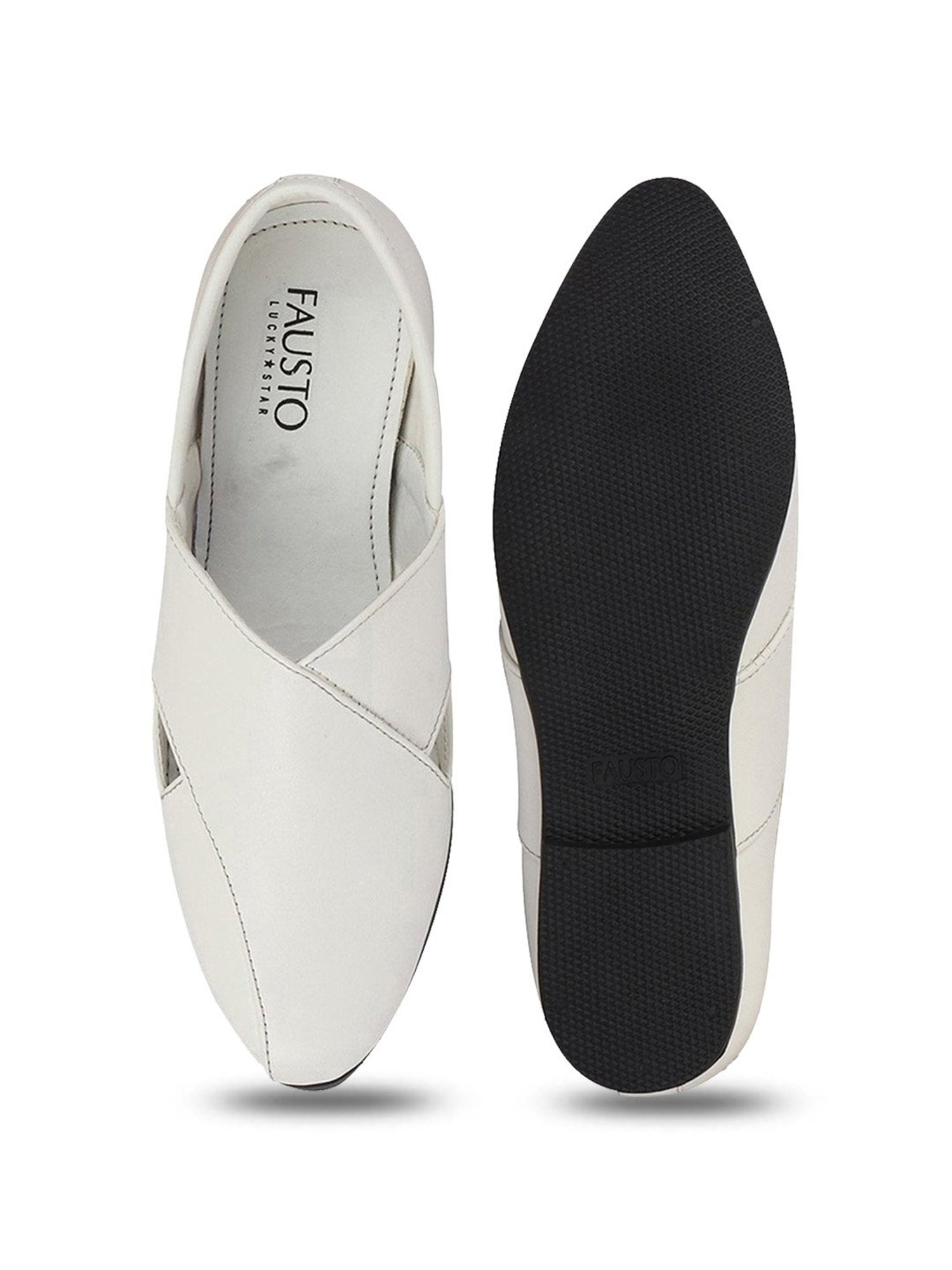 Fausto Men's White Ethnic Juttis