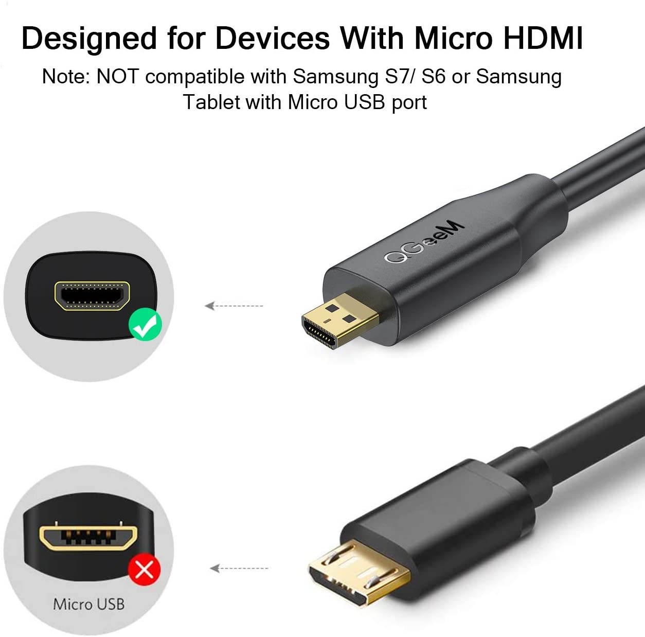 Micro HDMI to HDMI Cable 6FT, QGeeM High Speed 4K 60Hz Male to Male HDR HDMI 2.0 Adapter, Compatible with GoPro Hero 7/6 / 5, GoPro Hero 2018, Sony A6600 / A6400 Nikon Z50, Canon EOS M50Leica CL