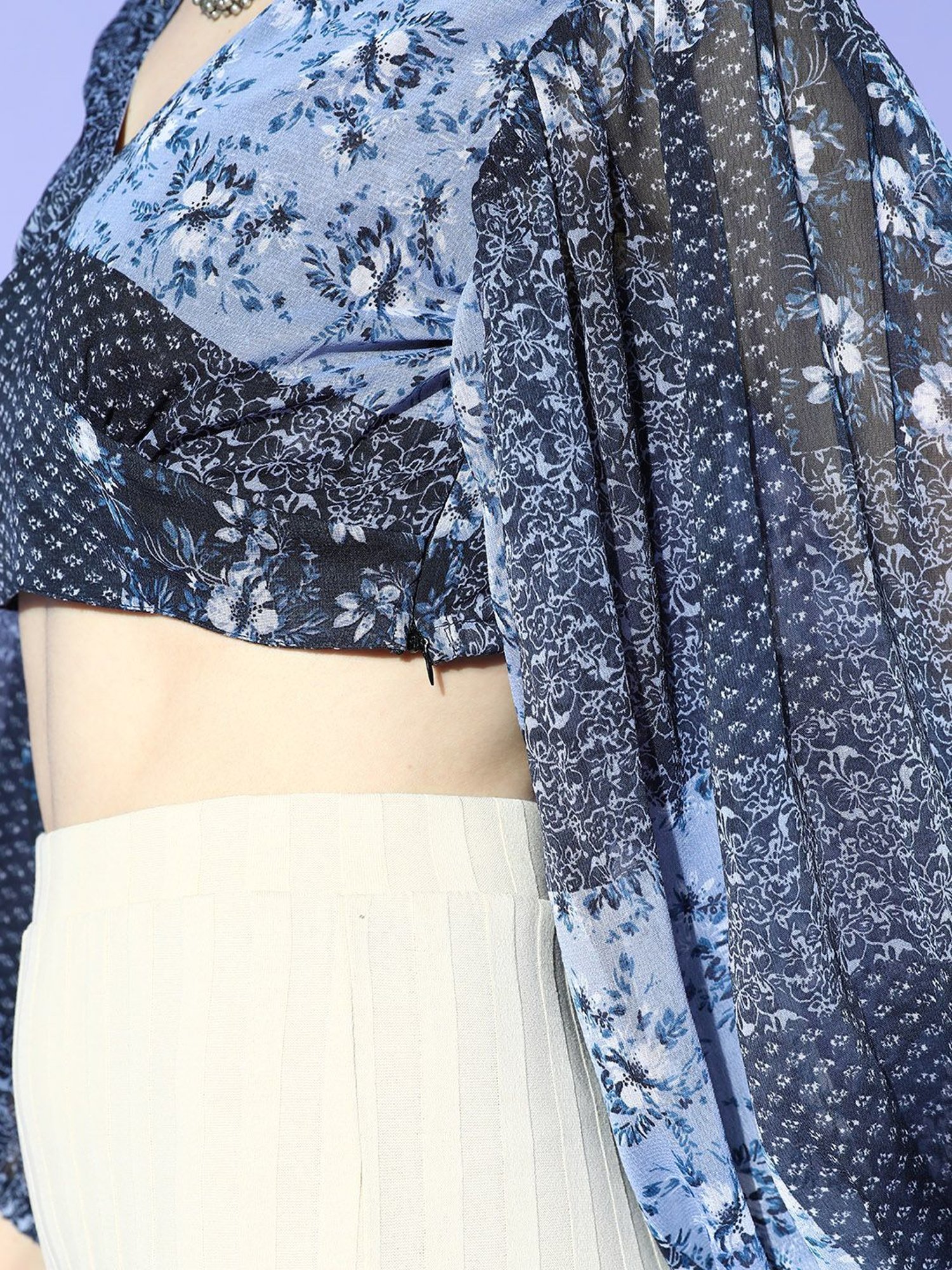 Prakrti Blue Printed Crop Top