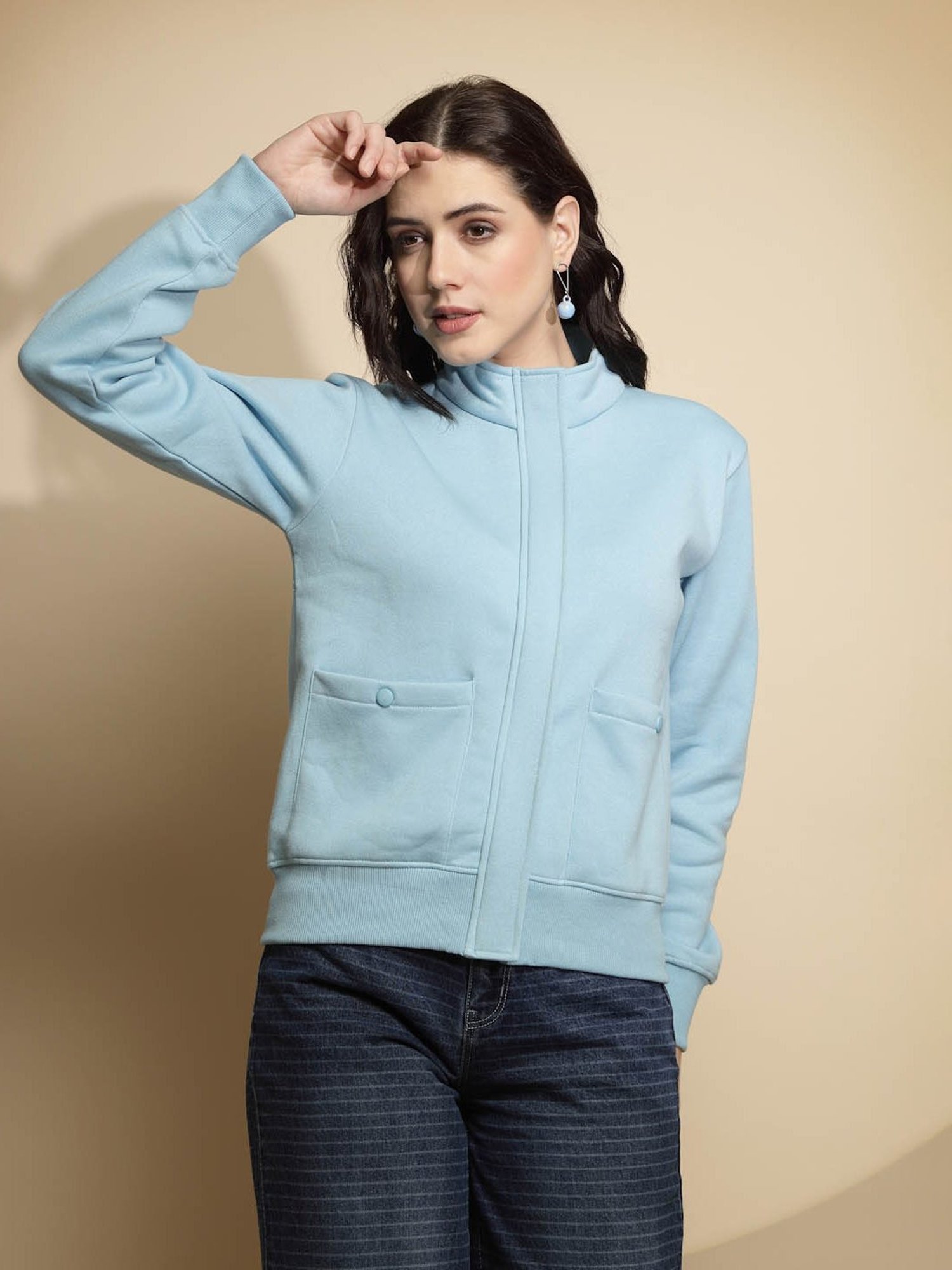 Global Republic Light Blue Acrylic Front-Open Sweatshirt