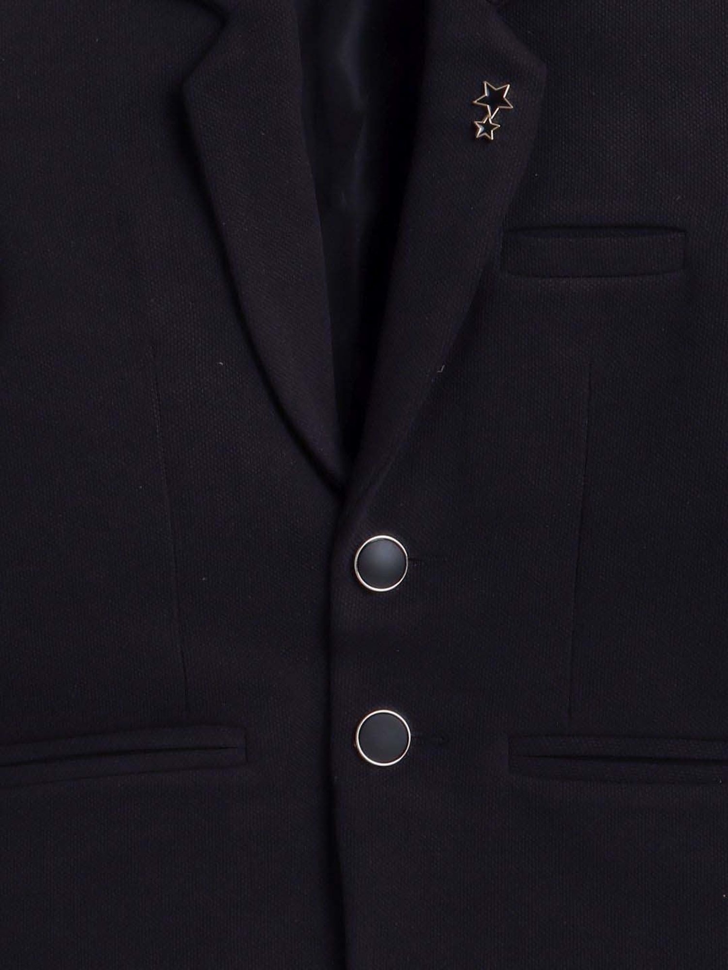 Fourfolds Boys Black Solid Full Sleeves Blazer