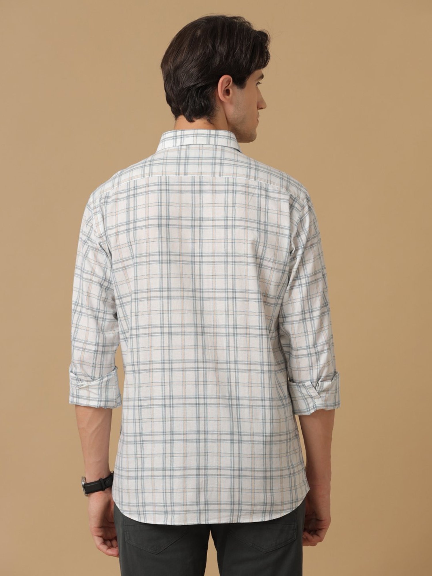 CAVALLO by Linen Club White Contemporary Fit Check Shirt