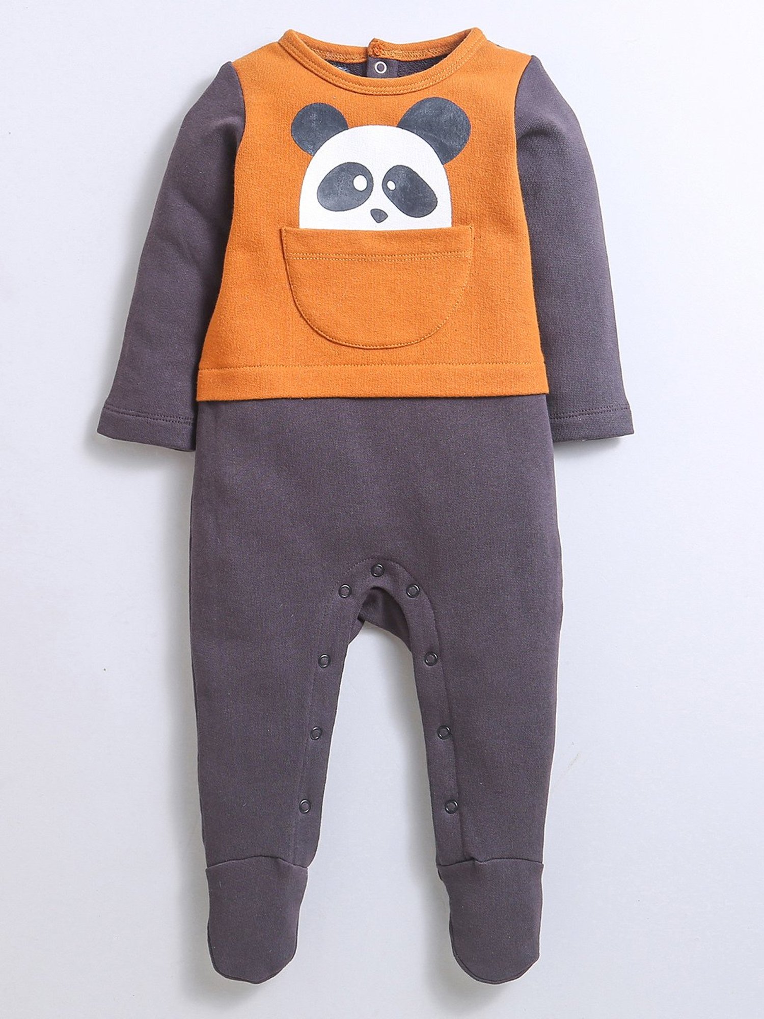 Nino Bambino Kids Brown & Orange Printed Full Sleeves Romper