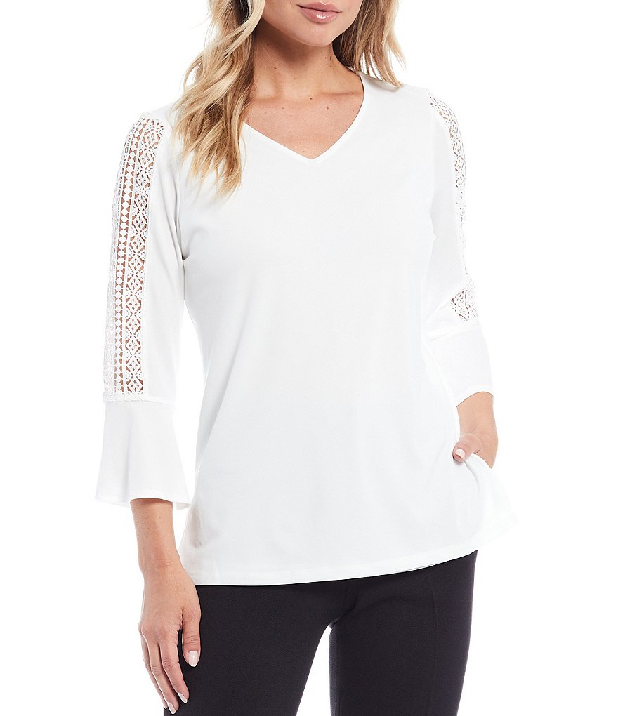 Kasper 3/4 Lace Sleeve V-Neck Tunic