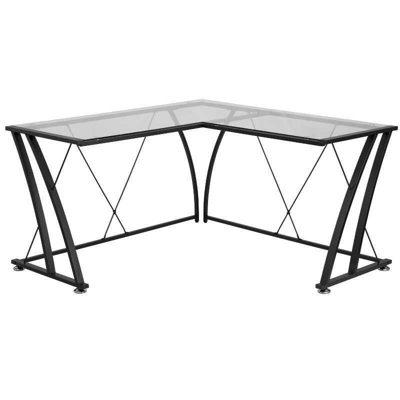 Glass L - Shape Computer Desk Clear/Black - Riverstone Furniture Collection