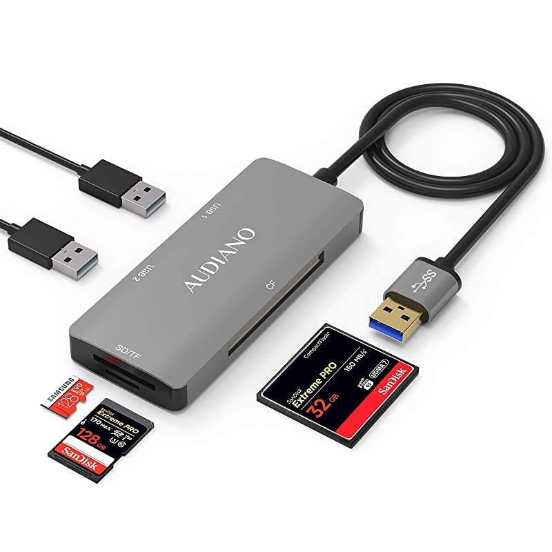 SD Card Reader,  USB 3.0 Card Reader for Micro SD/SDXC/CF/SD/SDHC/MS/XD/T-Flash/MMC Camera Memory Card, 5 in 1 USB 3.0 Hub with Flash Memory Card Reader and 2 USB 3.0 Ports for Mac OS,Windows