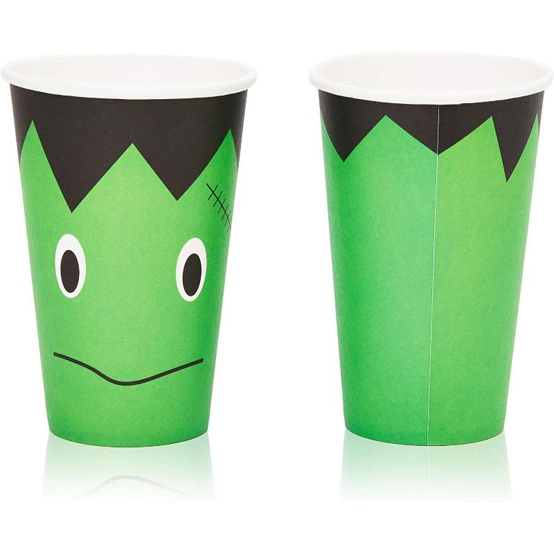 Spooky Central 48 Pack Paper Cups, Pumpkin, Bat and Frankenstein for Halloween Party Supplies (12 oz)