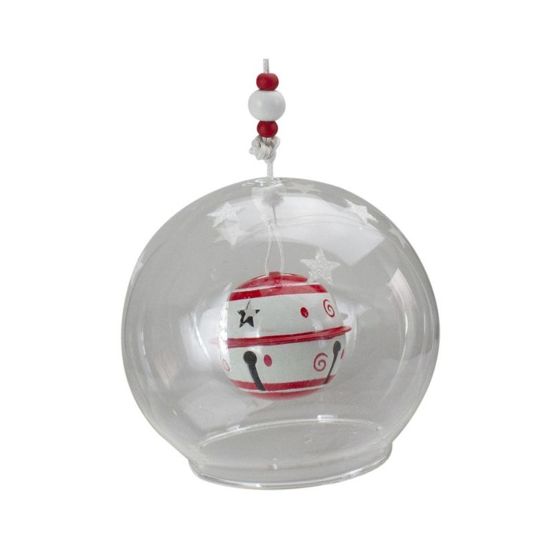 Kaemingk 3.5" Striped Jingle Bell in Glass Ball Christmas Ornament - Red/White