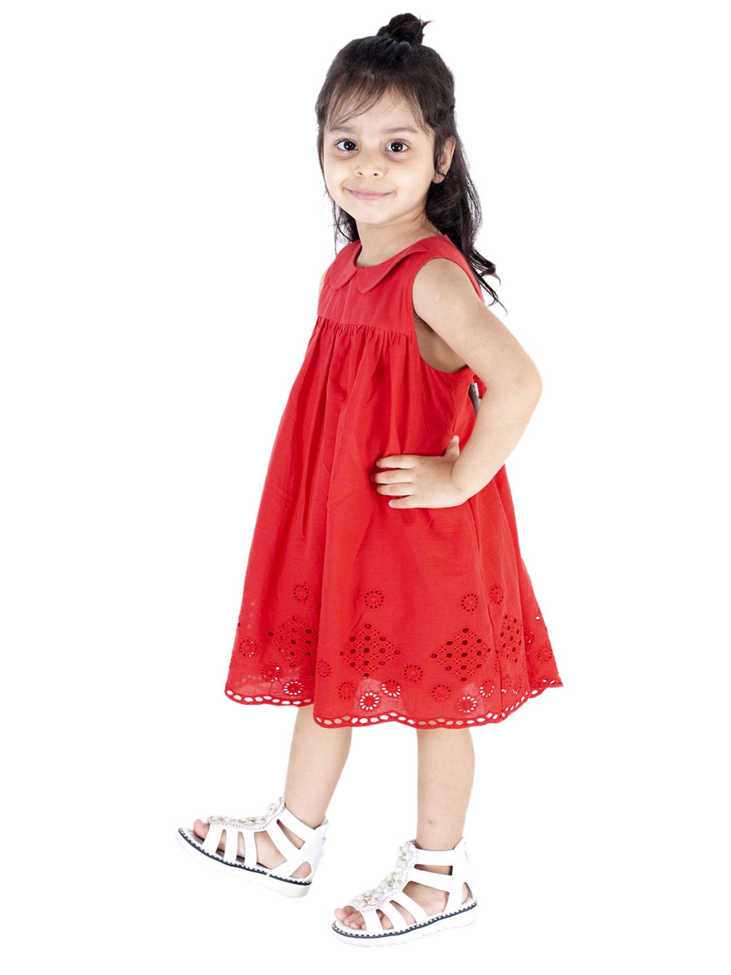 KidsDew Kids Red Self Design Dress