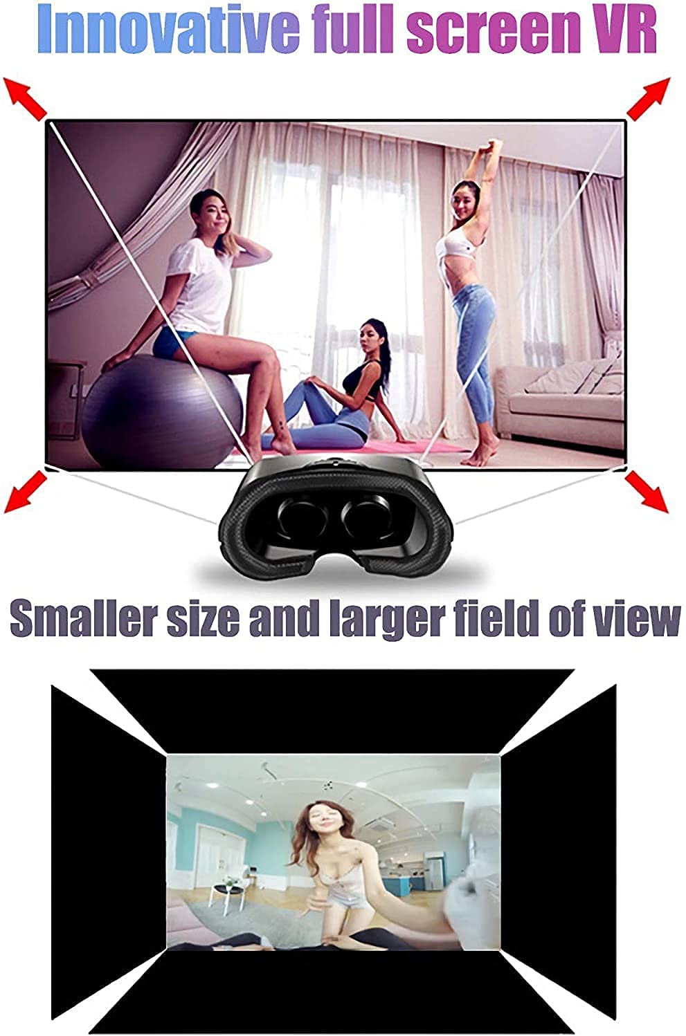 VR Headset with Controller Adjustable 3D VR Glasses Virtual Reality Headset HD Blu-ray Eye Protected Support 5~7 Inch for Phone/Android (Black)