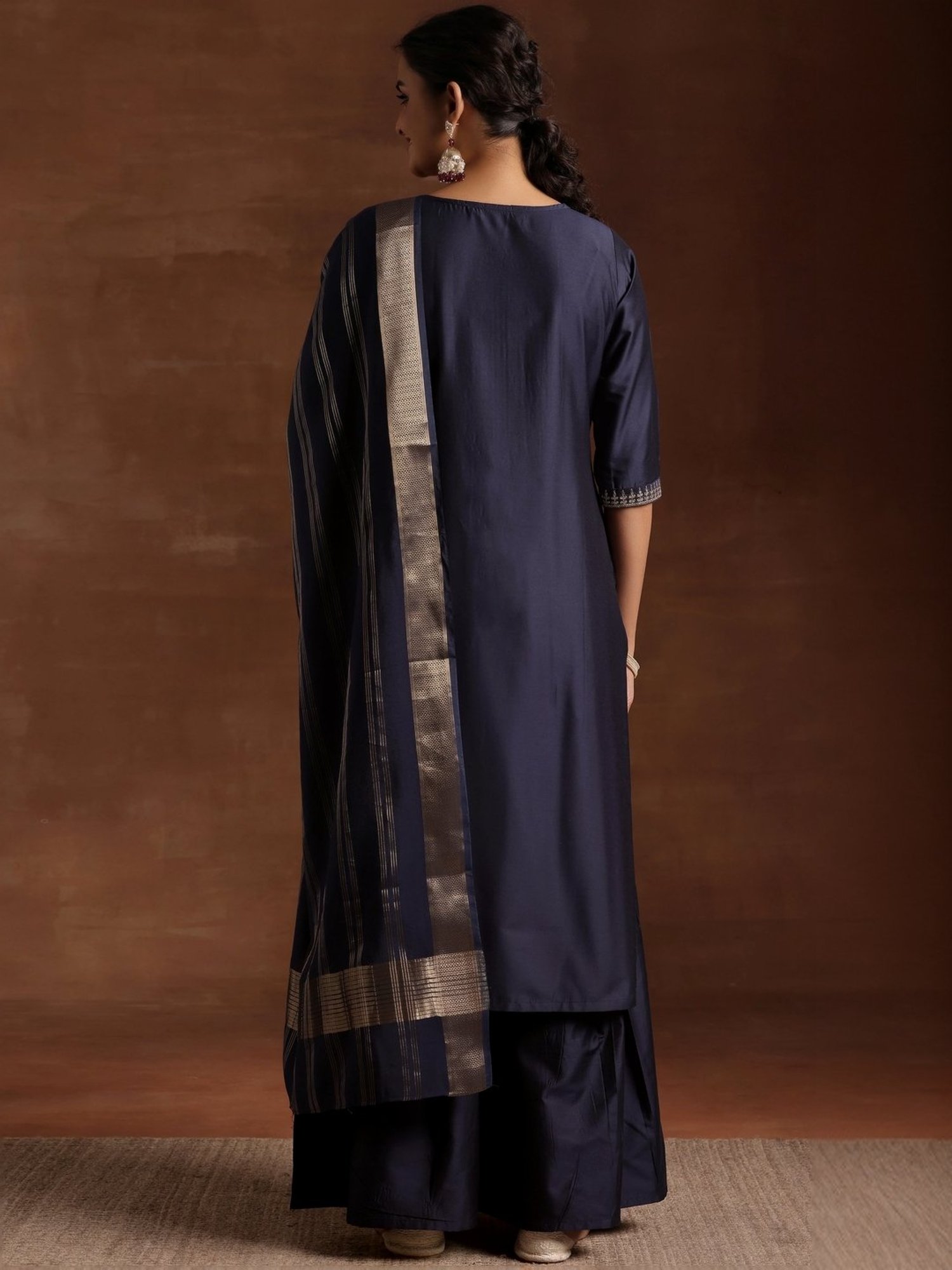 Libas Blue Embroidered Kurta Sharara Set With Dupatta