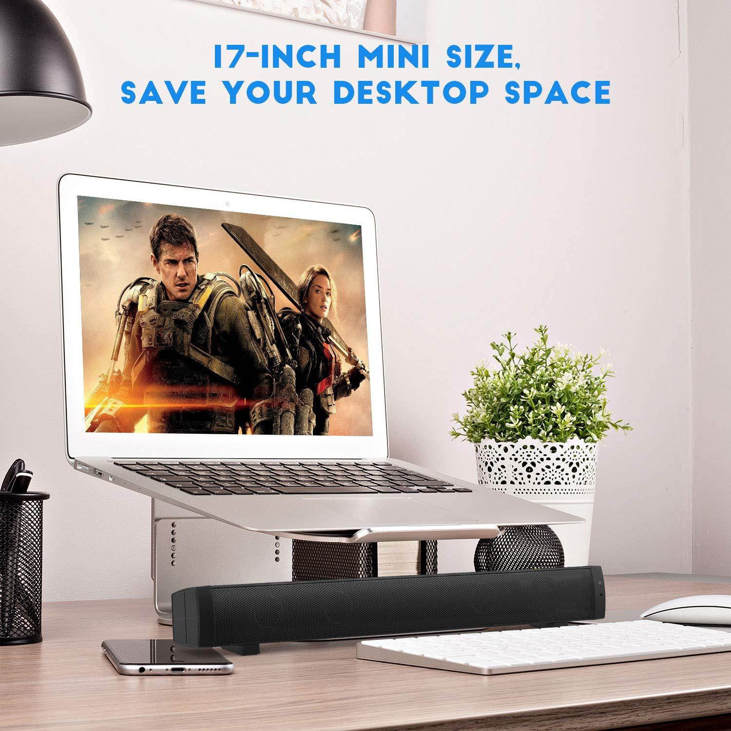 Computer Speakers, Wired & Wireless PC Sound bar, Stereo USB Powered Rechargeable Mini Desktop Sound Bar for Laptop, Monitor Speakers for Gaming/Ipad/Tablet/Cellphones