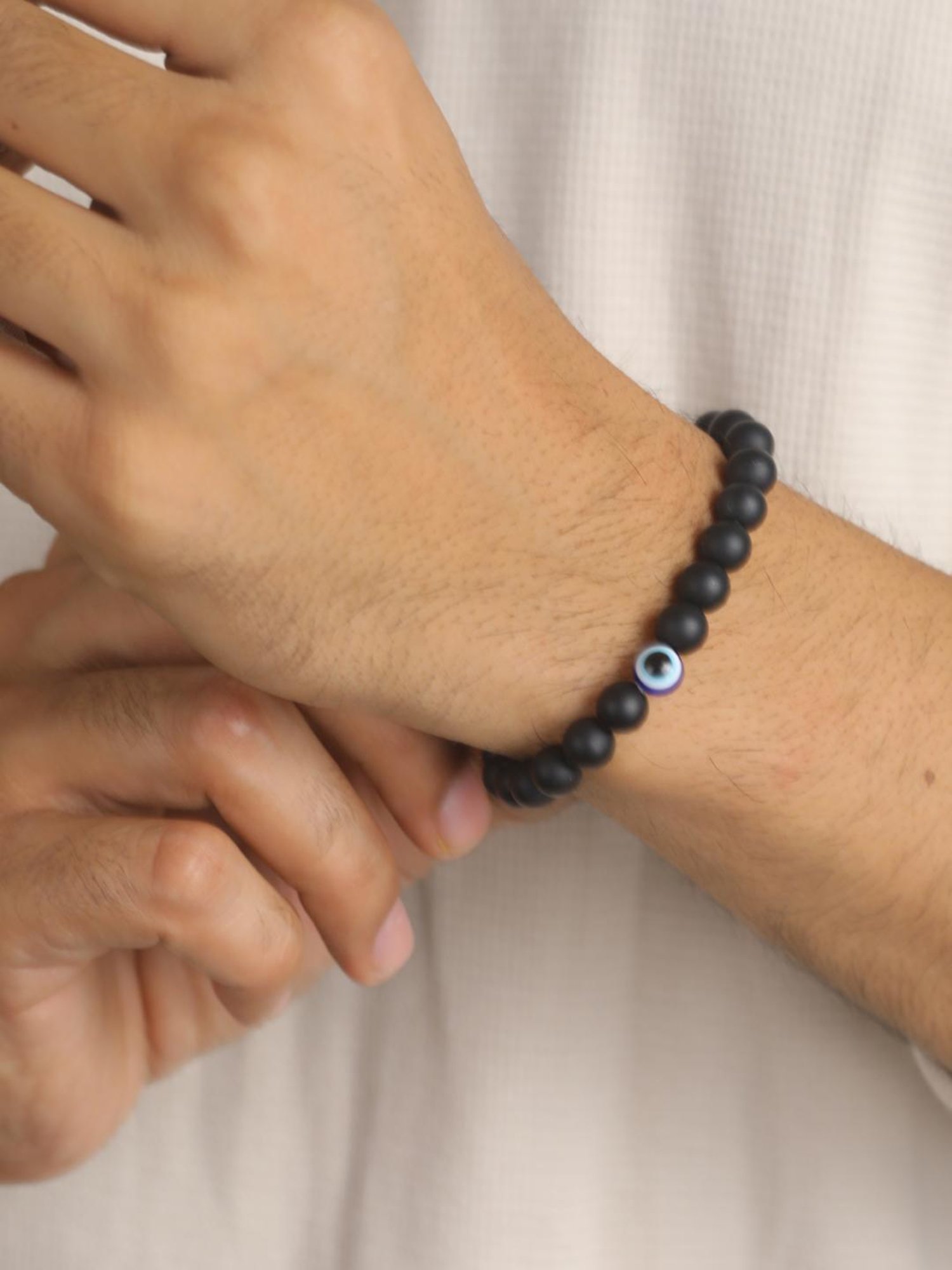Bold by Priyaasi Black Evil Eye Beaded Bracelet for Men