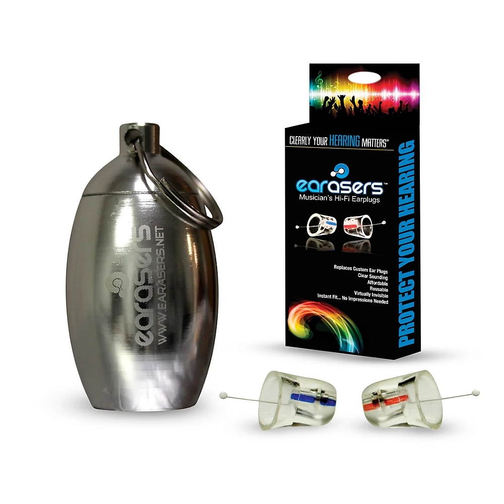 Earasers Medium Musicians Plugs and Carrying Case Bundle Silver