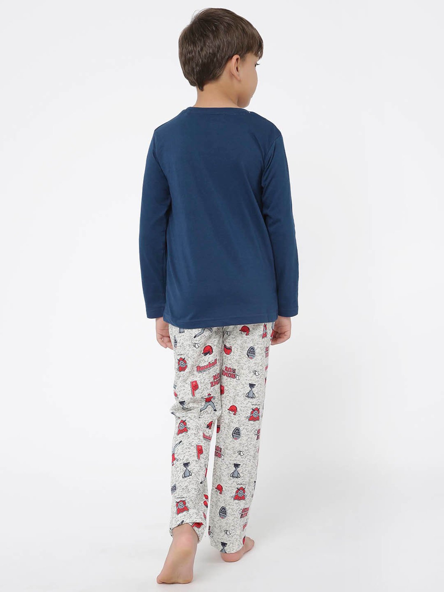 Sweet Dreams Kids Navy & Grey Printed Full Sleeves T-Shirt with Pyjamas