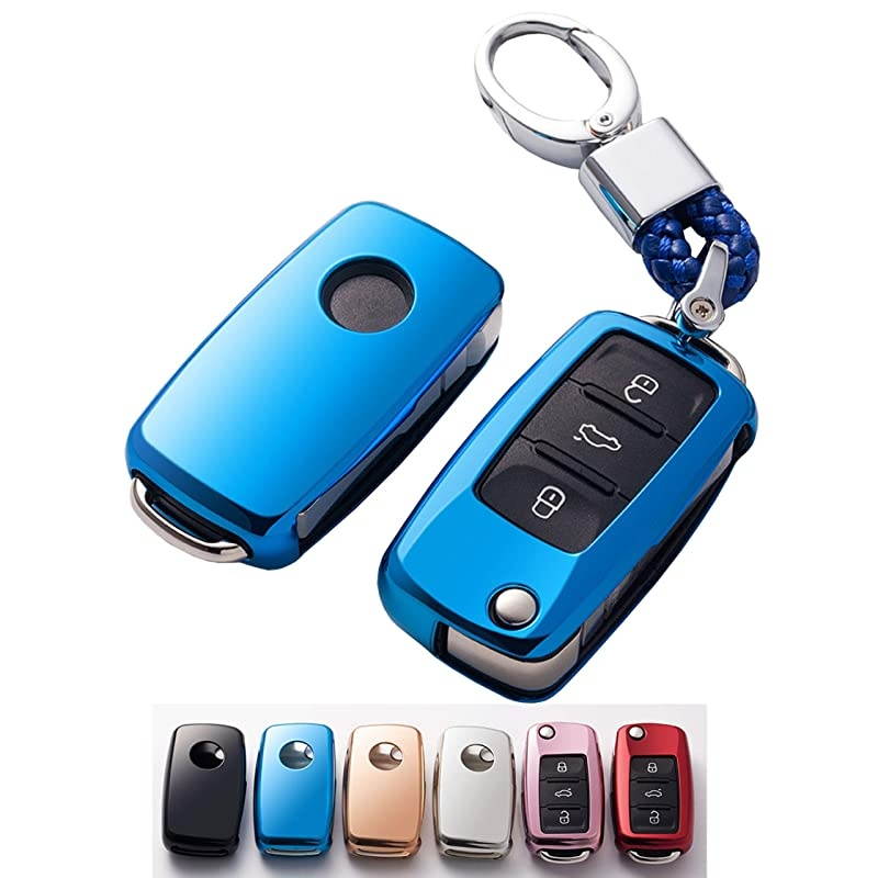 The Best New Premium Soft TPU Half Cover Protection Key Fob Cover With Key Chain Fit For VW Volkswagen Jetta Polo Tiguan Beetle Golf GTIRMK6 5 Santan Passat Flip Key Fob Case