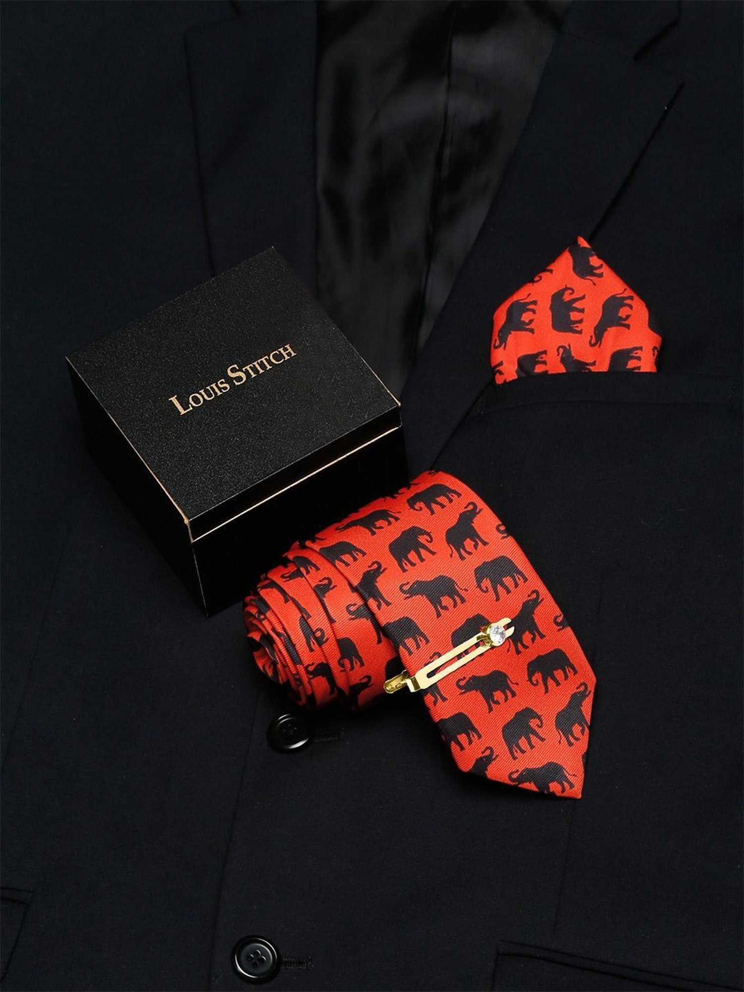 Louis Stitch Orange Printed Necktie Gift Set - Set of 3