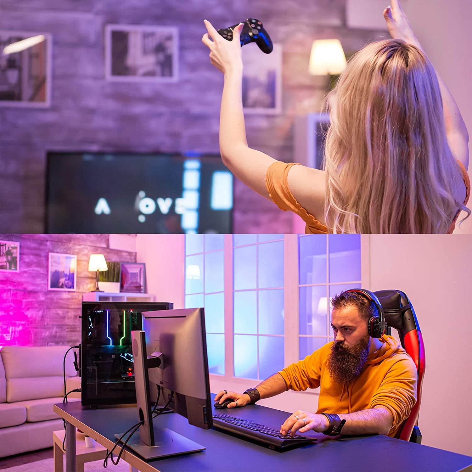 hyrion Led Strip Lights 60ft 2 Rolls of 30ft RGB Led Lights Strip Kit with 44 Keys Remote Color Changing Led Lights for Bedroom Home Kitchen Decoration