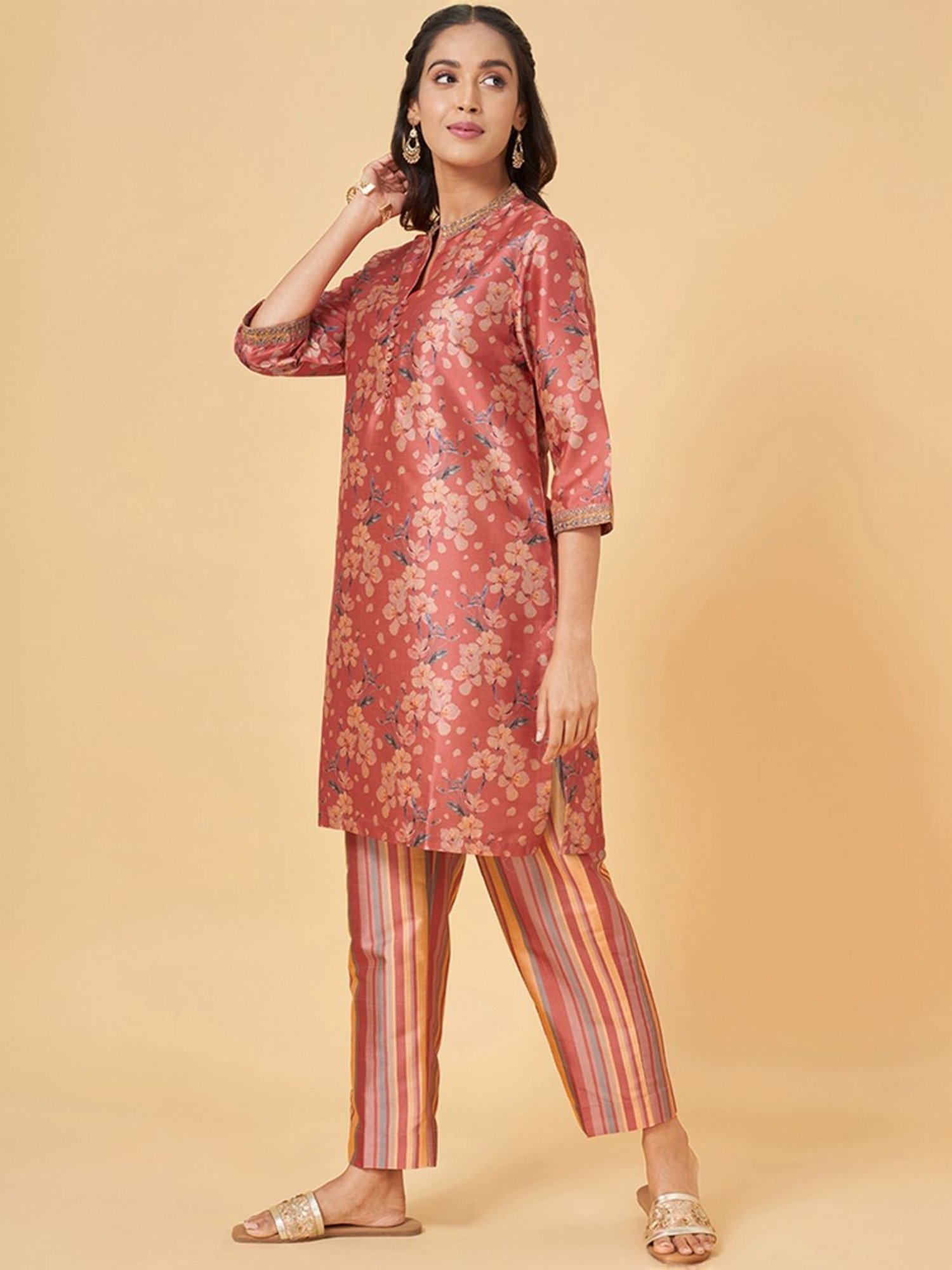 Rangmanch by Pantaloons Pink Printed Kurti Pant Set