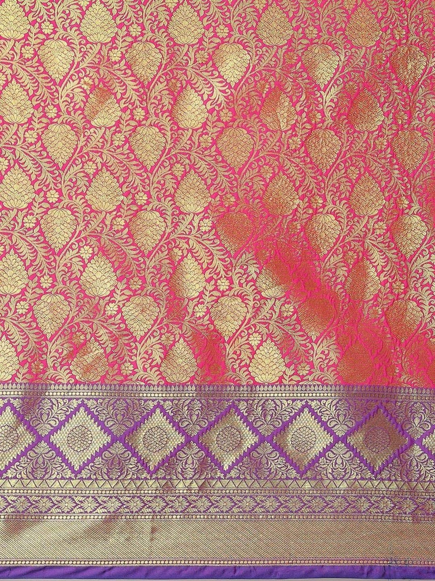 Silk Land Pink Woven Saree With Unstitched Blouse