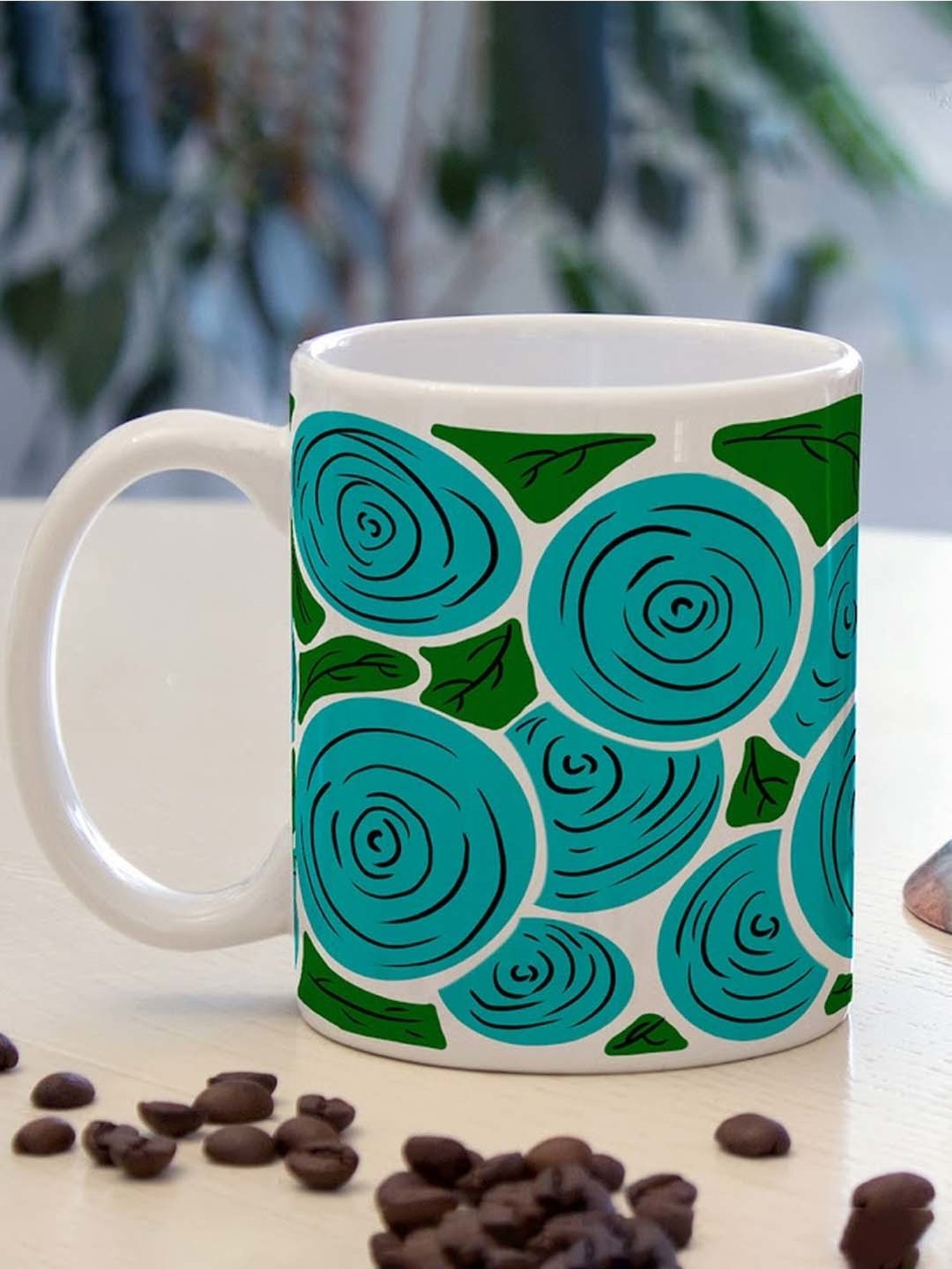 Nestroots White & Turquoise Stoneware Pinwheel Coffee Mug (0.325 L)
